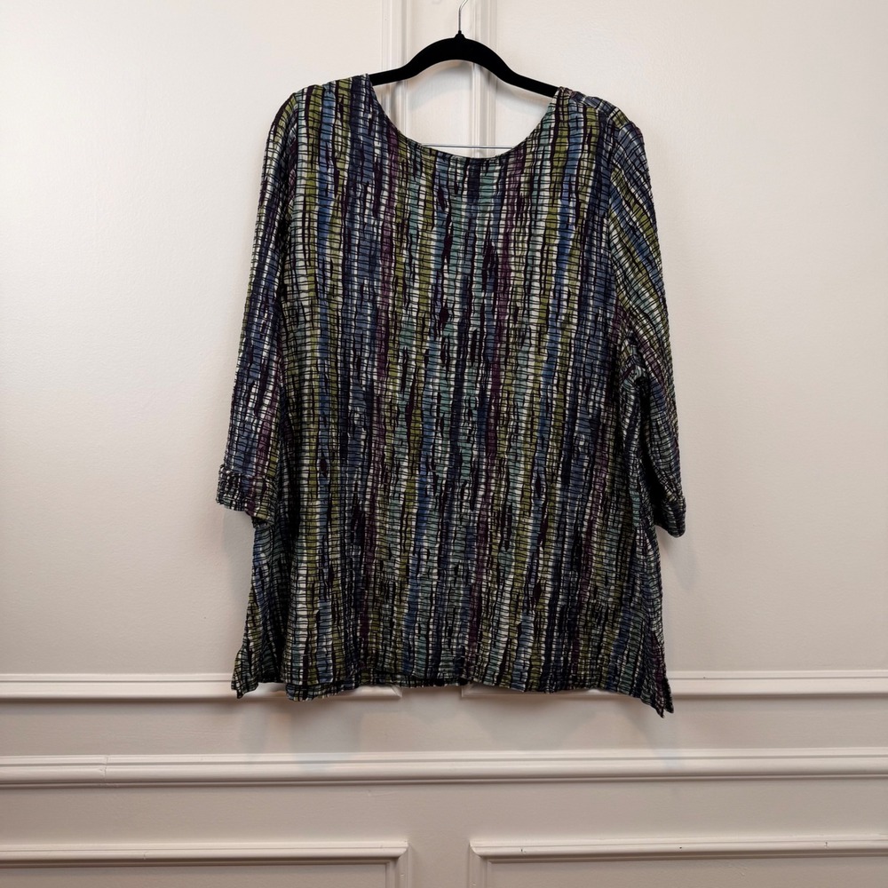 NorthStyle Womens 1X Abstract Stripe Textured Knit Top 3/4 Sleeve Blue Purple